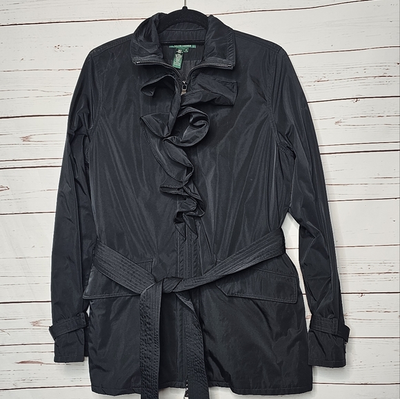 Lauren Ralph Lauren Black Ruffle Self Tie Jacket - Picture 1 of 9